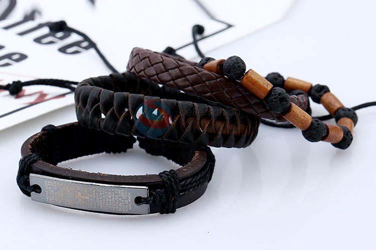 Recent design vintage braided leather bracelet set