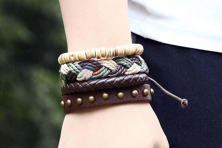 Factory supply vintage braided leather bracelet set