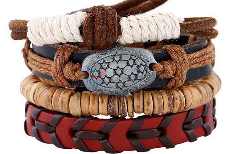 Cheap professional vintage braided leather bracelet set