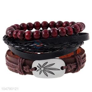 China OEM vintage braided leather bracelet set