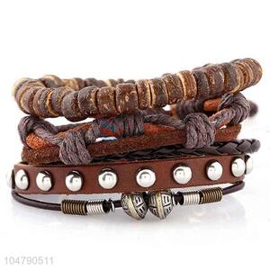 Wholesale new style vintage punk leather bracelet set