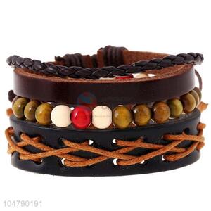 High sales vintage braided leather beaded bracelet set