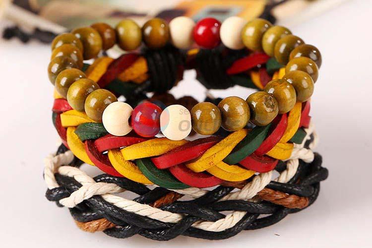 China factory vintage braided leather bracelet set