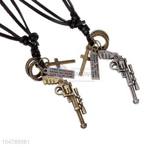 Wholesale cheap vintage alloy gun pendant cowhide necklaces