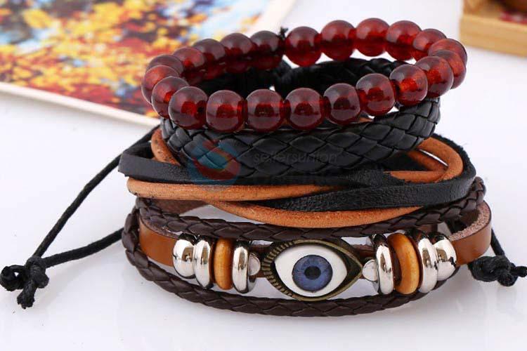 Wholesale custom vintage braided leather bracelet set