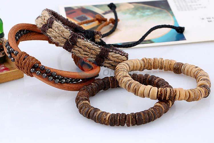 Wholesale new style vintage braided leather bracelet set