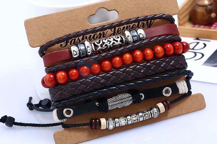 Best selling vintage braided leather bracelet set