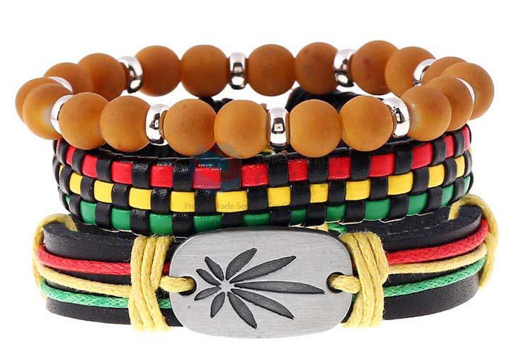 Cheap wholesale vintage braided leather bracelet set