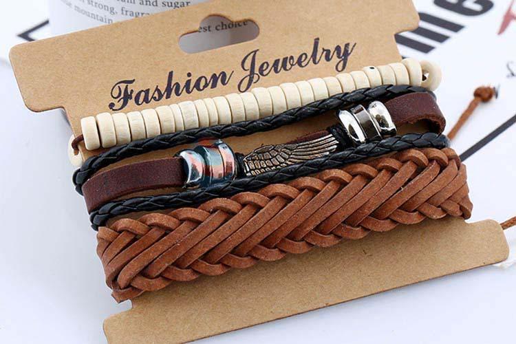 Cheap high quality vintage braided leather bracelet set