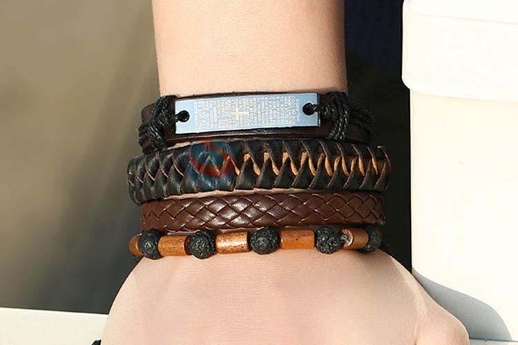 Recent design vintage braided leather bracelet set