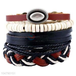 Customized wholesale cheap vintage braided leather bracelet set