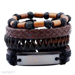 Recent design vintage braided leather bracelet set