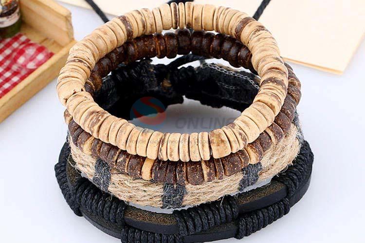 Promotional custom vintage braided leather bracelet set