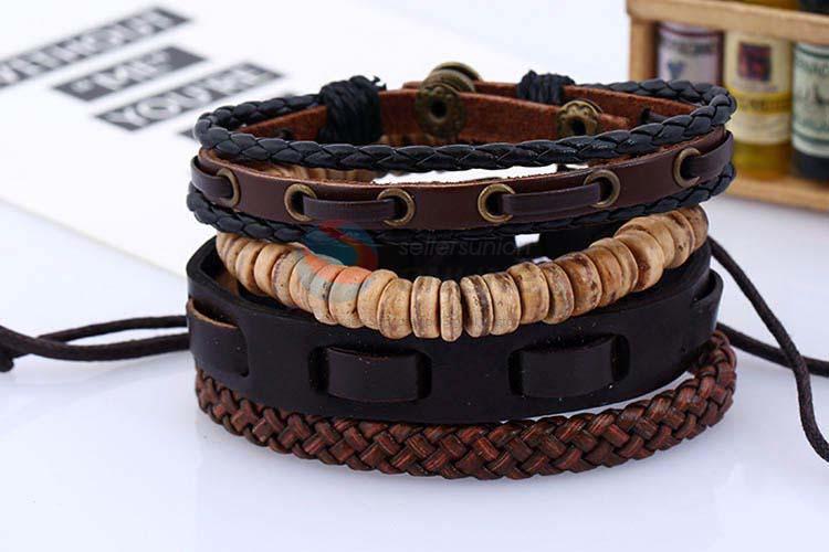 Factory customized vintage braided leather bracelet set