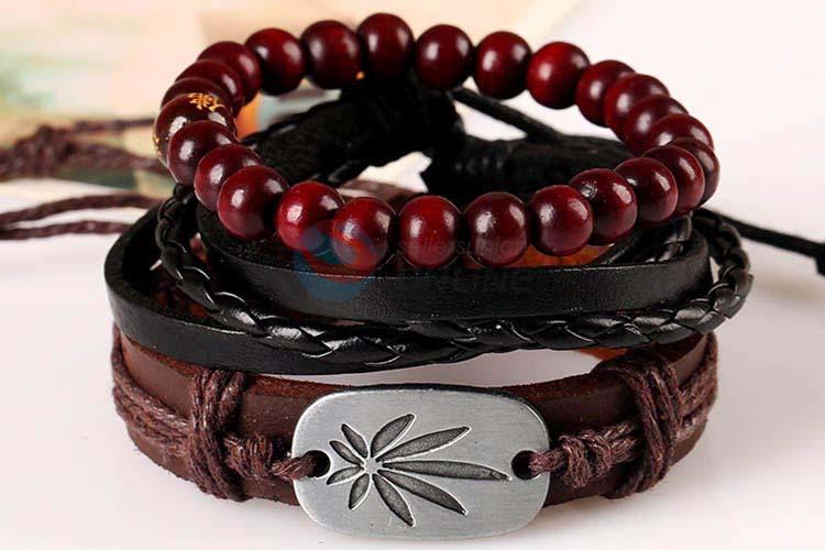 China OEM vintage braided leather bracelet set