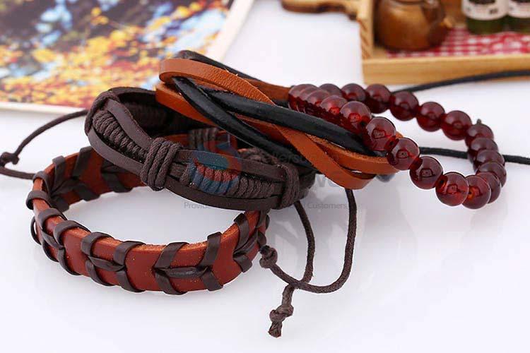 China wholesale vintage braided leather bracelet set