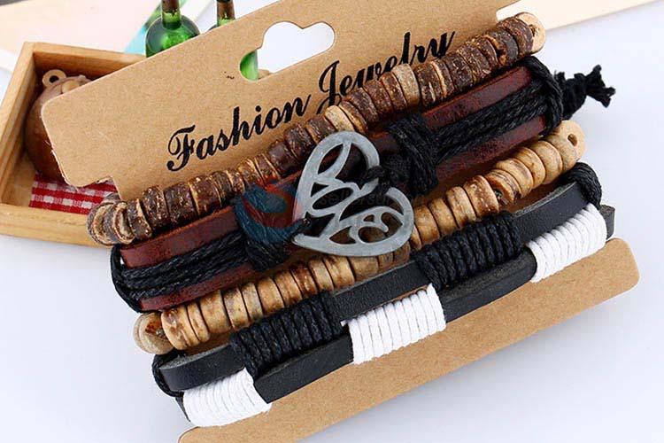 Cheap professional vintage braided leather bracelet set