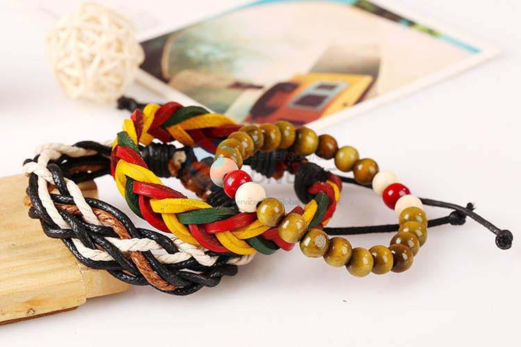 China factory vintage braided leather bracelet set