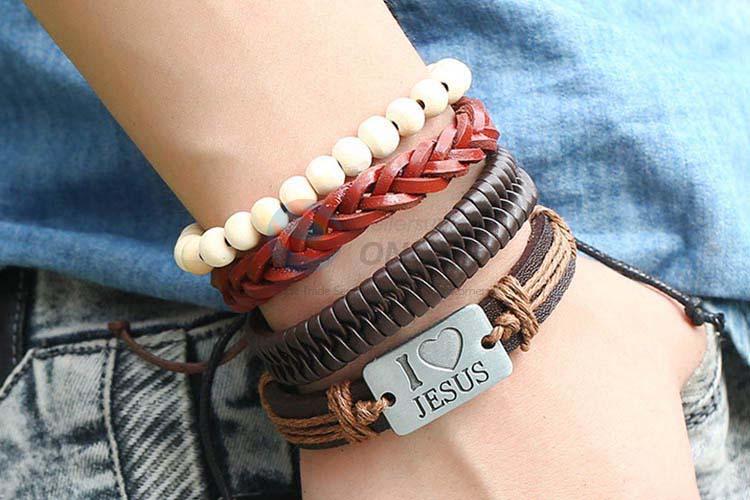 Factory wholesale vintage braided leather bracelet set