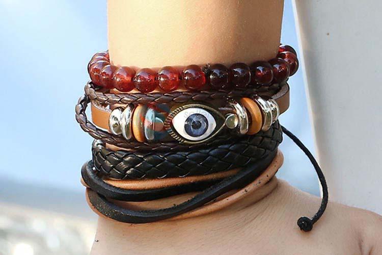 Wholesale custom vintage braided leather bracelet set