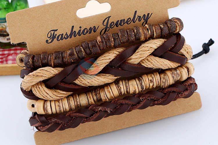 Super quality vintage braided leather bracelet set