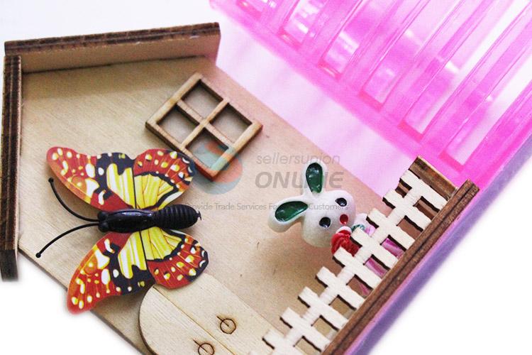 Useful Simple Best Wooden House Model Craft with Pink Color Pen Container