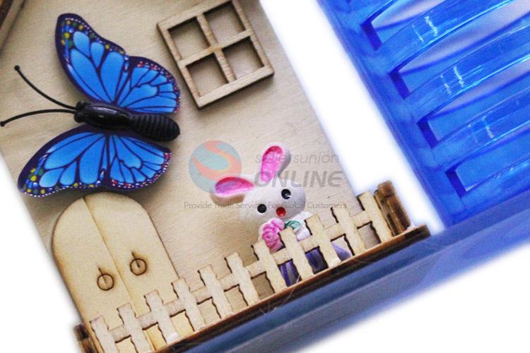 Best Low Price Wooden House Model Craft with Plastic Pen Container