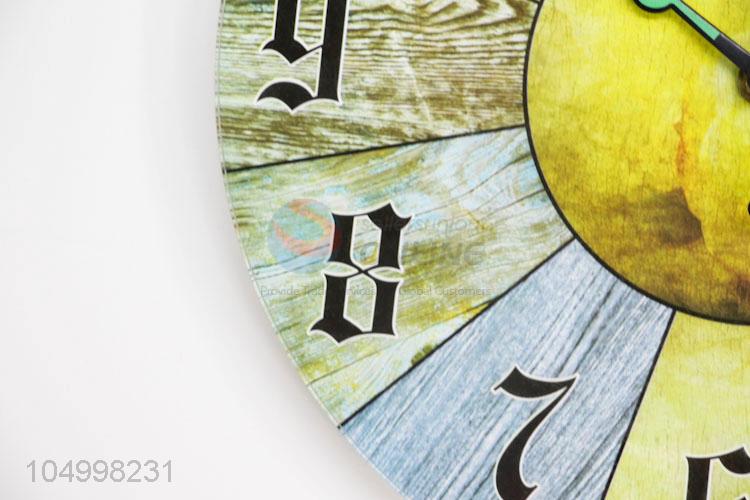 Factory Export Reusable Round Shaped Fruit Pattern Glass Wall Clock