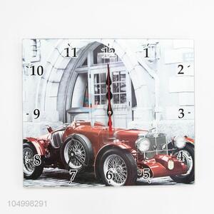 Modern Design Square Shaped Vintage Car Pattern Wall Clock