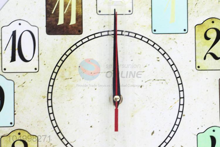 Cute Colorful Numbers Printed Round Shaped Glass Wall Clock