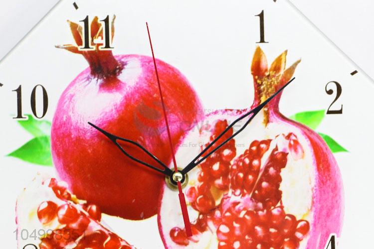 Low Price Rhombus Shaped Glass Wall Clock With Pomegranate Pattern