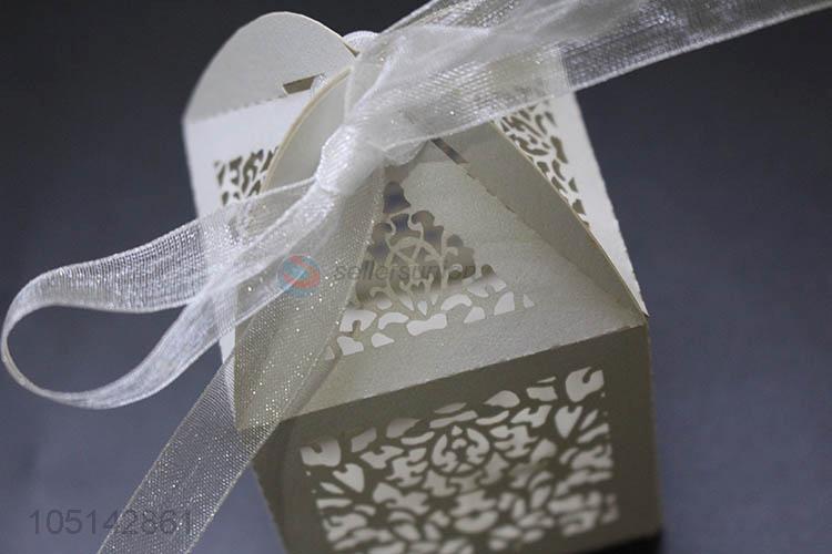 Best selling laser cut paper candy box with ribbon