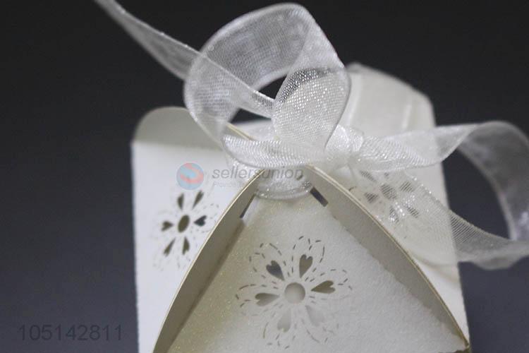 Wholesale cheap laser cut paper candy box with ribbon