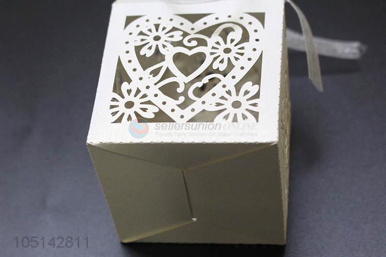 Wholesale cheap laser cut paper candy box with ribbon