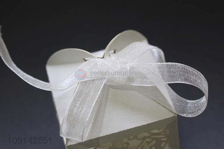 Low price laser cut paper candy box with ribbon