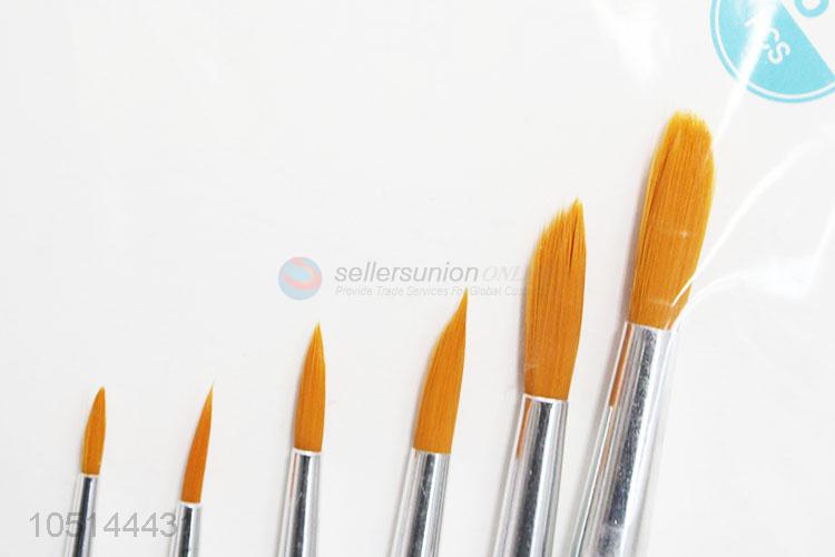 Wholesale Factory Supply 6 Pcs/Set Black Color Watercolor Brush Oil Wooden Drawing Painting Nylon Hair