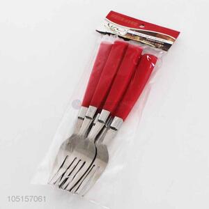 6Pcs/Set Red Color Plastic Fork Stainless Steel Fork