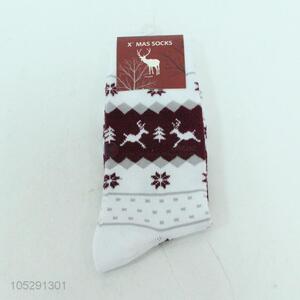 Cheap high quality classic elk and snowflake printed socks for boys
