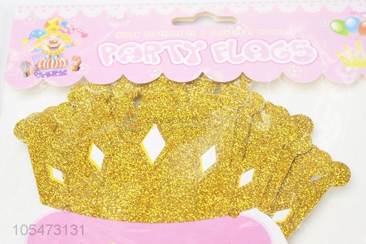 Top manufacturer glitter crowns birthday party string flag paper bunting