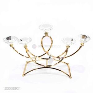 Promotional 5 heads golden iron candlestick crystal candle holder