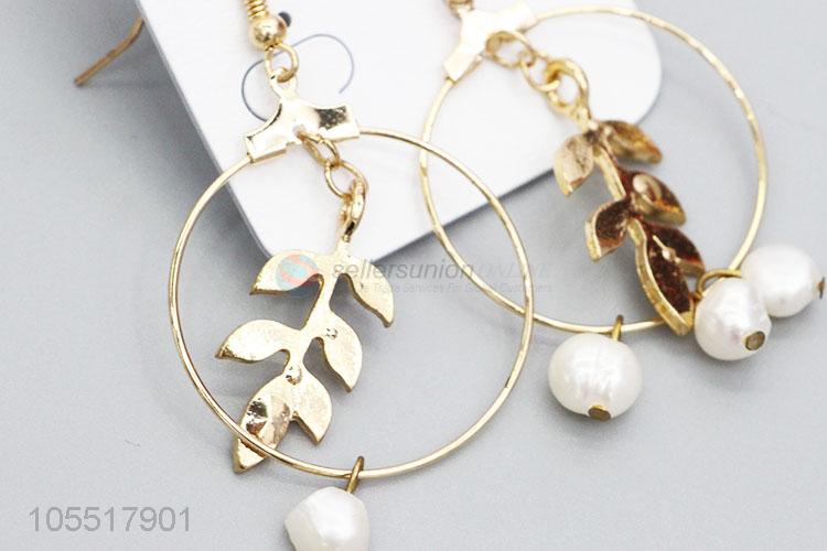 Factory Promotional Woman Girls Jewelry Hollow Circular Leaf Earrings