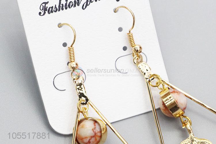 Factory Excellent Vintage Hollow Out Triangle Marble Round Beads Leaf Earrings For Woman Girls Jewelry