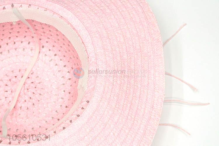 Competitive price pink women summer beach straw hat wide brim cap