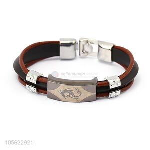 Wholesale PU Leather Punk Bracelet With Alloy Accessories