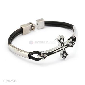 Custom Alloy Cross Retro Punk Bracelet PU Leather Bracelet