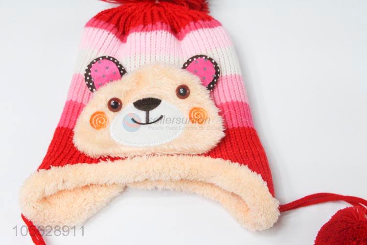 High Quality Kids Knitted Earmuffs Hat With Pompon Ball