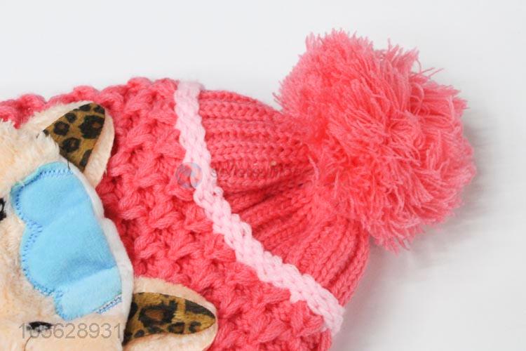 Best Price Cartoon Knitted Earmuffs Hat For Litter Girls