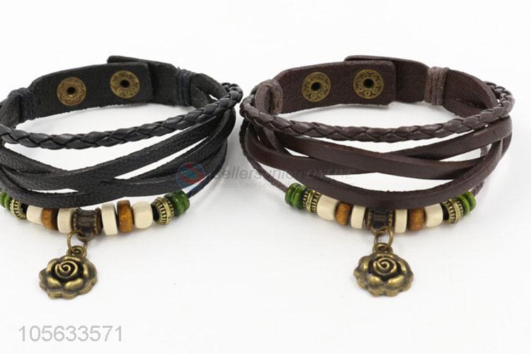 Wholesale new retro styles handmade mens leather bracelets with charms