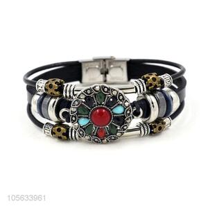 Wholesale cheap retro punk men leather bracelet alloy charms bracelet