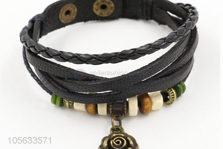 Wholesale new retro styles handmade mens leather bracelets with charms